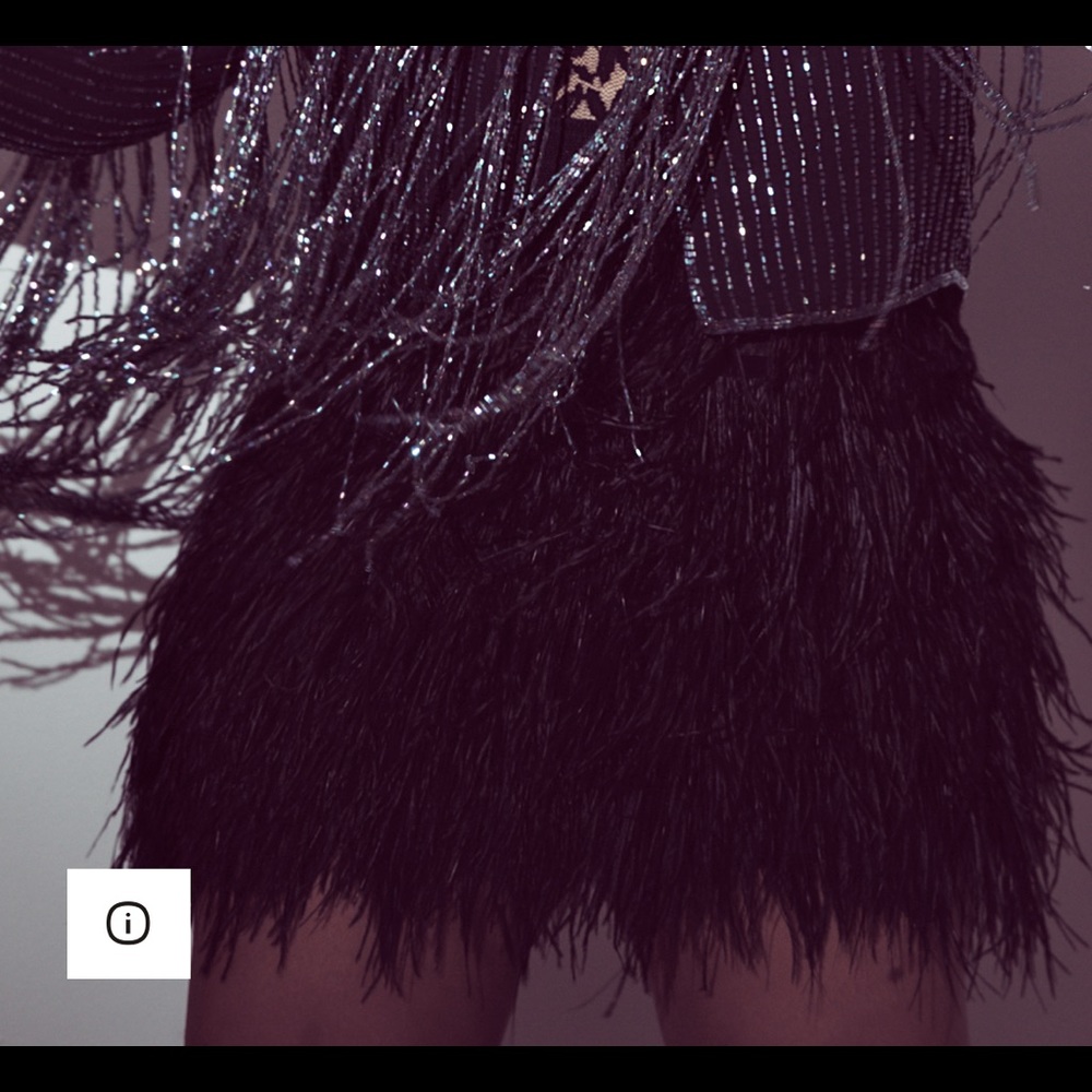 AQUA Black Ostrich feather mini skirt